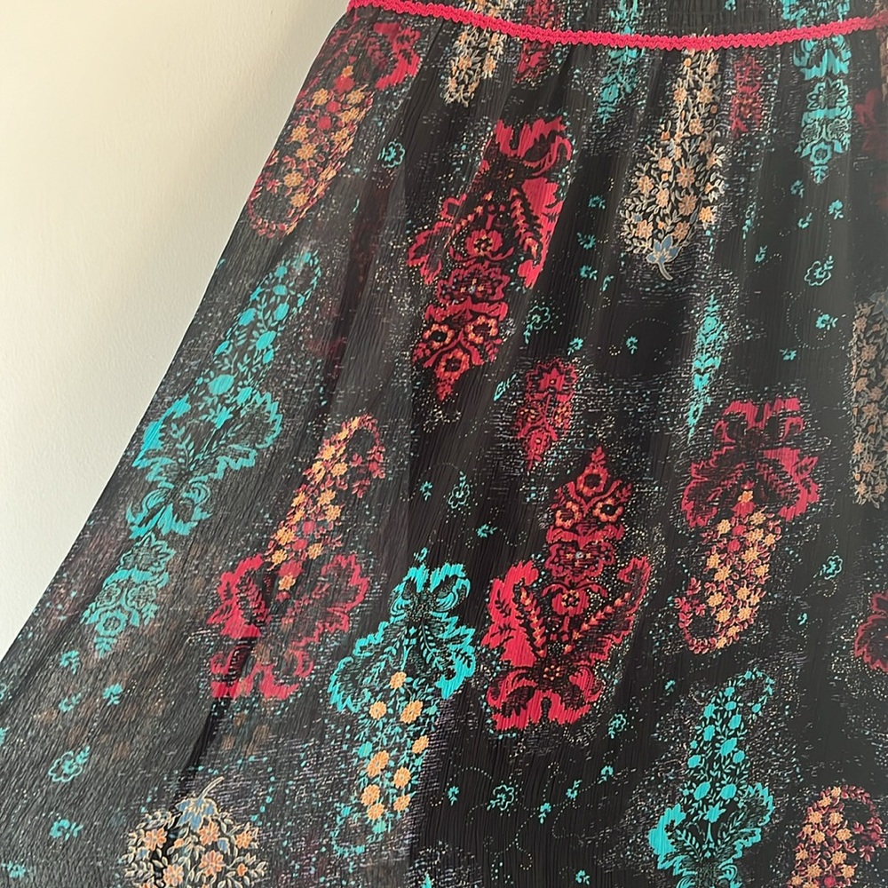 Coldwater Creek Boho MIDI Skirt Smocked Paisley Chiffon Practical Magic Festival - Picture 2 of 6